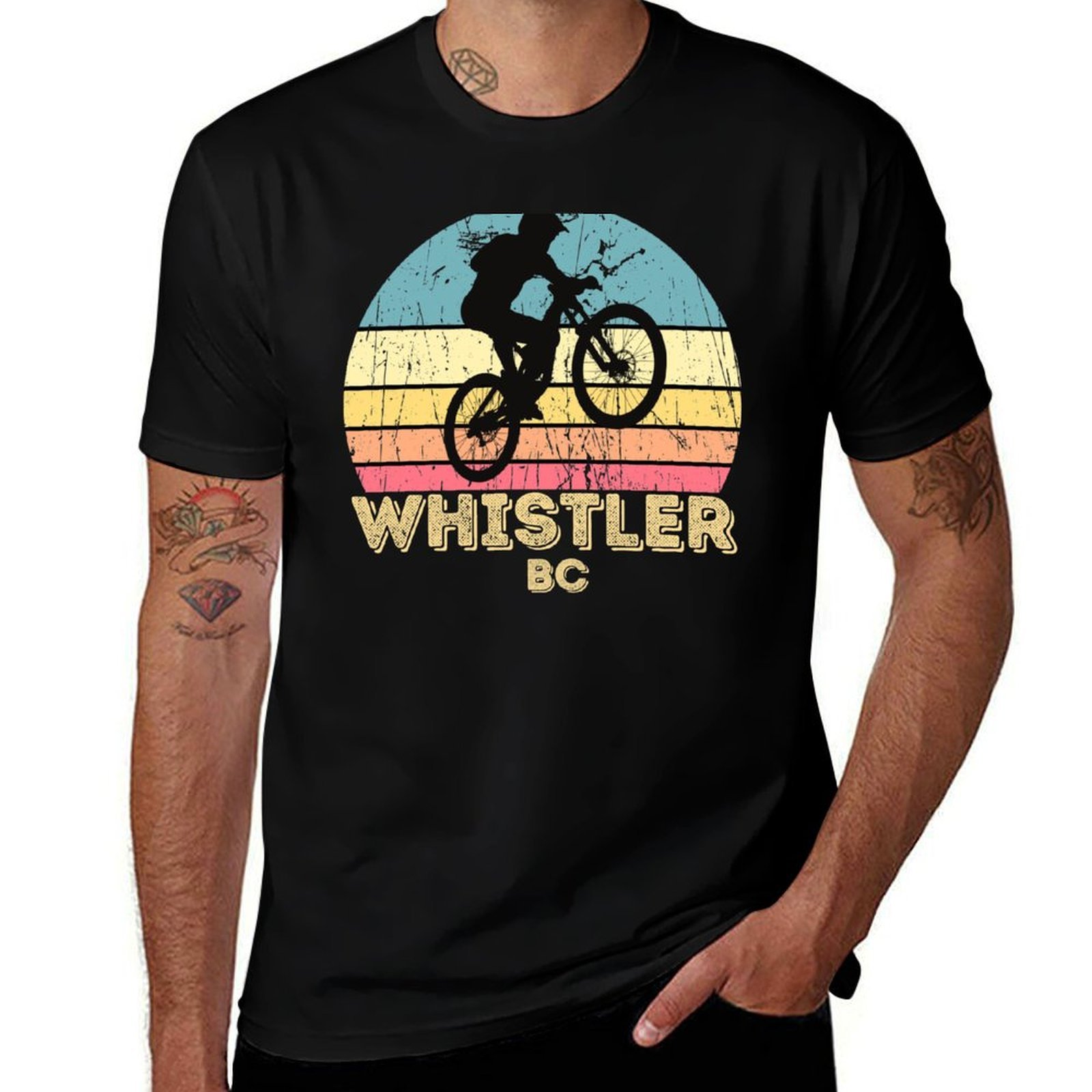 Mountain Biking Whistler - Whistler şehri dağ bisikleti tişörtü, erkekler
